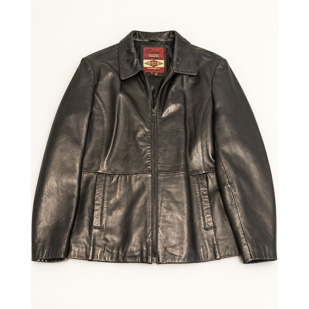 Reed Leather Sportswear Black Genuine Leather Jacket XL Full Zip Collared